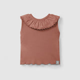 Sleeveless Top with Embroidered Ruffled Collar || Terracotta