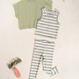 Striped Ribbed Jersey Leggings || Khaki Green