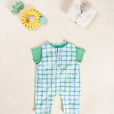 Baby Boys Printed Woven Jumpsuit || Blue Checkered