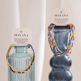 Gem and Pearl Miyuki Stretch Bracelets Set || Brown Cream & Mustard