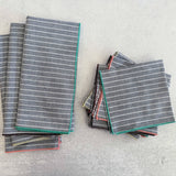 Chambray Stripe Napkins with Color Edging || Navy