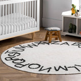 Washable Round Alphabet Area Rug || Ivory