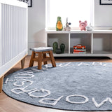 Washable Round Alphabet Area Rug ||  Blue