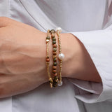 Gem and Pearl Miyuki Stretch Bracelets Set || Unakite