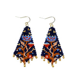 Beaded Handwoven Night Bloom Drop Earrings || Indigo