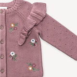 Floral Embroidered Ruffle Organic Knit Baby Cardigan