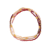 Gem and Pearl Miyuki Stretch Bracelets Set || Brown Cream & Mustard