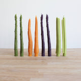 Purple Asparagus Beeswax Candle Taper Pair