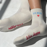 Embroidered Crew Socks || Vanilla