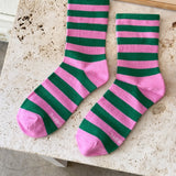 Wally Socks || Wide Pink with Green Stripes