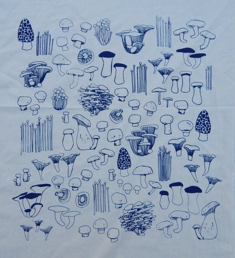 Handprinted Cotton Tea Towel || Mushroom