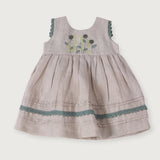 Sylvie Embroidered Baby Dress Set || Natural Linen