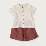 Laurence Baby 2 Piece Set, Mandarin Collar || Terracotta Linen