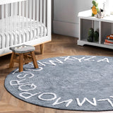 Washable Round Alphabet Area Rug ||  Blue