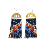 Beaded Handwoven Moonlit Moth Fringe Earrings || Forest