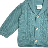 Cable Knit Baby Organic Cardigan || Teal