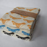 Handprinted Bird Tea Towel || Blue