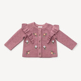 Floral Embroidered Ruffle Organic Knit Baby Cardigan