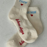 Embroidered Crew Socks || Vanilla