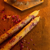 Hand-Dipped Beeswax Taper Candle || Rose Petals