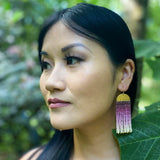 Beaded Handwoven Ombre Fringe Earrings