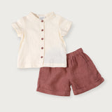 Laurence Baby 2 Piece Set, Mandarin Collar || Terracotta Linen