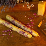 Hand-Dipped Beeswax Taper Candle || Rose Petals