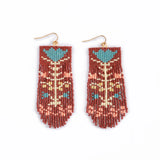 Beaded Handwoven Vintage Flower Fringe Earrings || Cream/Red