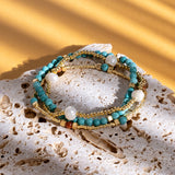 Gem and Pearl Miyuki Stretch Bracelets Set || Turquoise