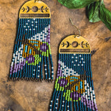 Beaded Handwoven Moonlit Moth Fringe Earrings || Forest