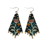 Beaded Handwoven Night Bloom Drop Earrings || Indigo