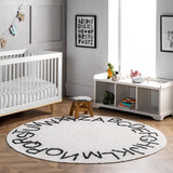 Washable Round Alphabet Area Rug || Ivory