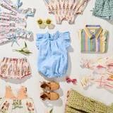 Baby Girls Harper Bubble || Blue Dewdrop Block Print