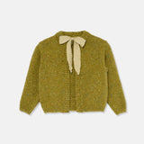 Flecked Tricot Baby Cardigan with Bow || Green