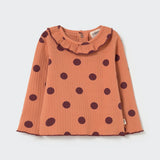 Brushed polka dot rib baby top.