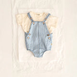 Fine Striped Denim Baby Romper || Blue