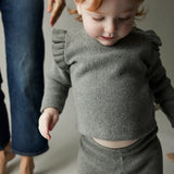 Soft Rib Ruffled Baby Sweater || Grey