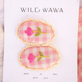 Crochet Clip Set || Pink Gingham
