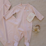 Pima Embroidered Footie || Lamb with Pink Bow