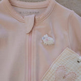 Pima Embroidered Footie || Lamb with Pink Bow