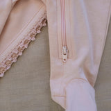Pima Embroidered Footie || Lamb with Pink Bow