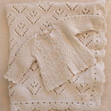 Knitted Blanket with Crochet Trim || Natural