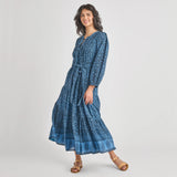 Women's Pintuck Indira Dress || Stellar Blue Garden Floral