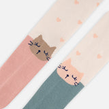 Tights With Cat Face || Cream, Rosette Pink & Sage Green