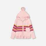 Zip Hooded Knitted Sweater || Powder Pink
