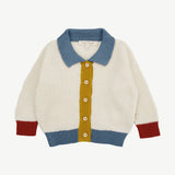 Knit Collared Cardigan || Color Block Ivory