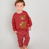 French Terry Knit Sweatshirt || Brick Red, Cozy Bears