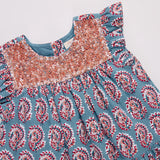 Girls Fiona Ruffle Dress || Blue Paisley
