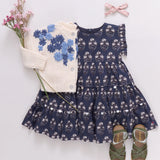 Girls Peachy Dress || Navy Strawflower
