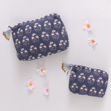 Large Quilted Pouch || Navy Strawflower